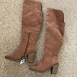 Universal Thread Tall Block Heel Boots in Cognac Brown